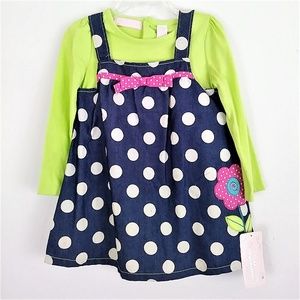 Kids Headquarters denim polka dot dress